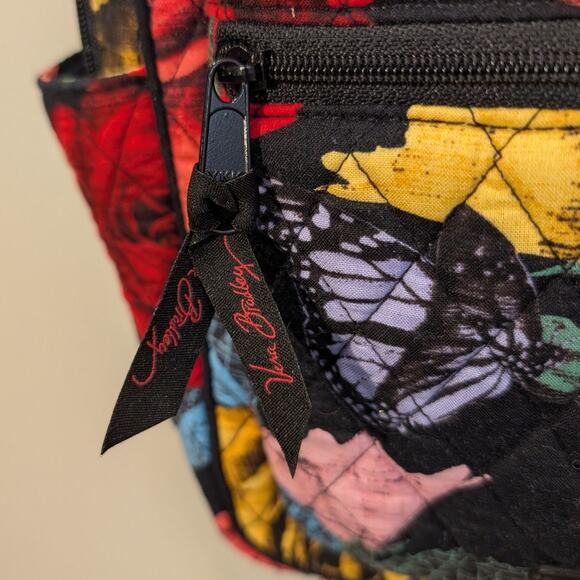 Vera Bradley Quilted Backpack Red Yellow Havana Rose Pattern Travel Brunch Bold - Picture 3 of 9